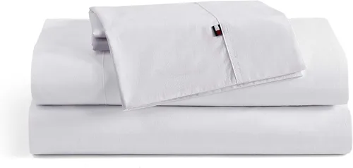 Vista 11 de Tommy Hilfiger - Sábanas para cama individual, ropa de cama de percal de algodón crujiente y fresca con funda de almohada a juego, juego de cama