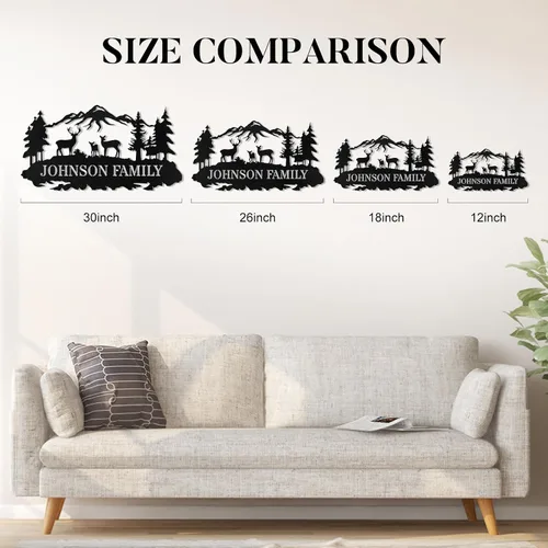 Vista 6 de Letrero de metal personalizado, letrero de metal personalizado con nombre de familia, letrero de metal de ciervo del bosque para el día de la madre
