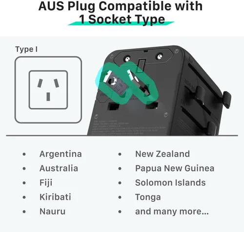 Vista 3 de Fosmon Adaptador de viaje universal PD&QC, 2AC/4USB-C/1USB-A