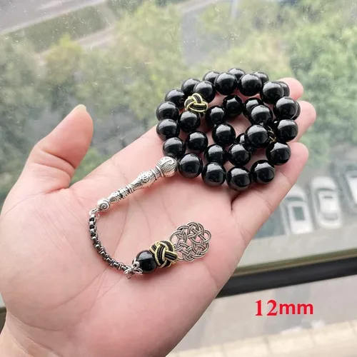 Vista 5 de ALBASHAN Rosario de ágata negra natural Musulmán Tasbih regalo islam misbaha Man's Onxy cuentas de oración 33 45 66 99 cuentas de piedra Rosario