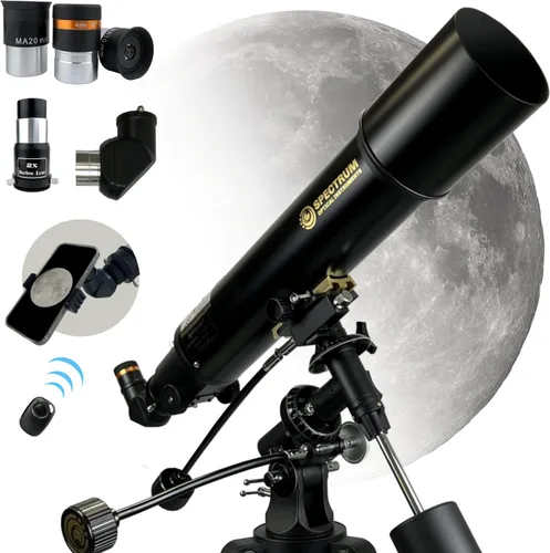 Vista 10 de Telescopio SpectrumOI para niños y adultos, regalo de astronomía, refractor de apertura de 2.362 in con bolsa de transporte y soporte para teléfono