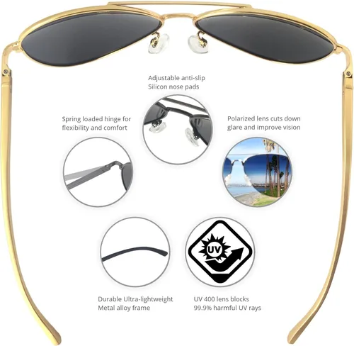 Vista 2 de JS Premium Ultra Sleek Military Style Sports Aviator Sunglasses Polarized 100 UV Protection Large Frame