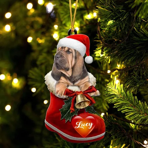 Vista 48 de Adorno de Navidad de perro afgano en bota de Papá Noel, adorno de nombre de perro personalizado, regalo para amante de los perros, decoración