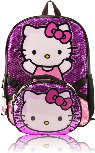 Vista 2 de Fast Forward Sanrio - Juego de mochila de Hello Kitty para niñas, mochila de viaje de 3 piezas con Hello Kitty, juego de accesorios de mochila