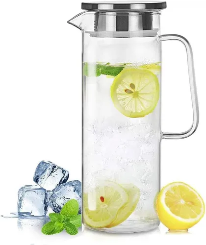 Vista 8 de Jarra de vidrio de borosilicato con tapa, 1.8L/60 onzas, resistente al calor, jarra de agua con asa para refrigerador, jarra grande de té helado