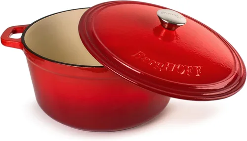 Vista 5 de BergHOFF Olla de hierro fundido Neo con tapa, color rojo, 7 cuartos de galón.