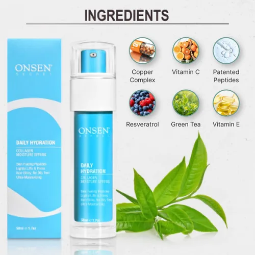 Vista 4 de Onsen Secret Loción hidratante antienvejecimiento orgánica de hidratación diaria crema de día y noche, crema facial antiarrugas, colágeno totalmente