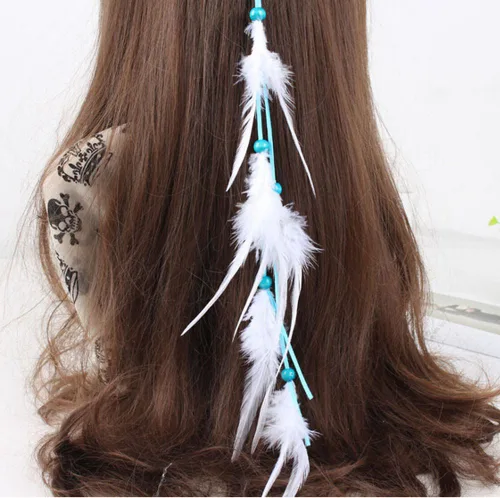 Vista 5 de Diadema de plumas boho chic para el pelo de la princesa india con borlas de plumas diadema romaní hippie longitud ajustable hecha a mano