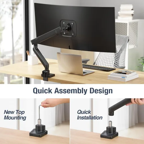 Vista 6 de AVLT Soporte de escritorio con brazo de monitor individual de 13 a 32 pulgadas, se adapta a un monitor plano, curvo/ultraancho, altura de movimiento
