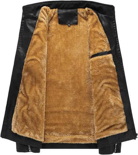 Vista 6 de Chaqueta de cuero a la moda para hombre Can-am, chaqueta de motocicleta gruesa con forro polar cálido, abrigo bombardero de invierno con bolsillos