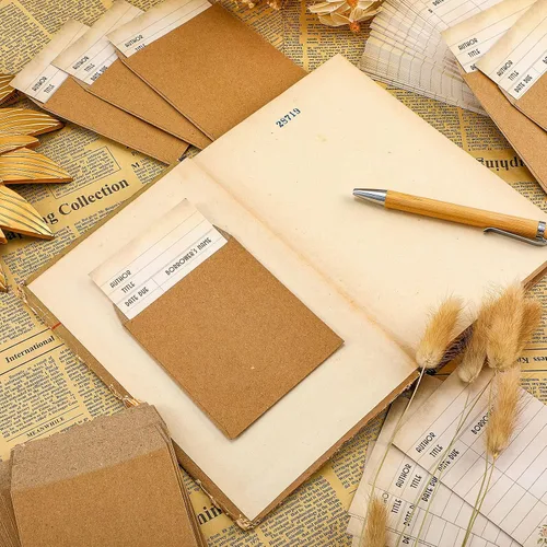 Vista 5 de Roowest Paquete de 120 bolsillos para tarjetas vintage de biblioteca, autoadhesivas, tarjetas de índice de pago de biblioteca, tarjeta de fecha
