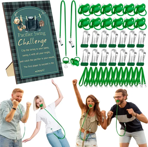 Vista 13 de Geelin Juego de 12 juegos de chupete con columpio para baby shower, juegos divertidos de revelación de género, incluye 1 letrero de madera y 12
