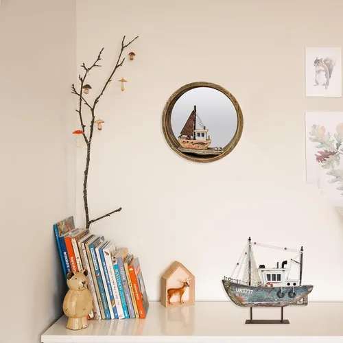 Vista 6 de Modelo de velero de madera de decoración náutica con luz LED barco de vela