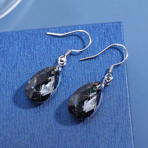 Vista 52 de Aretes colgantes de cristal austriaco con forma de lágrima para mujer, joyería hipoalergénica de plata de ley 925