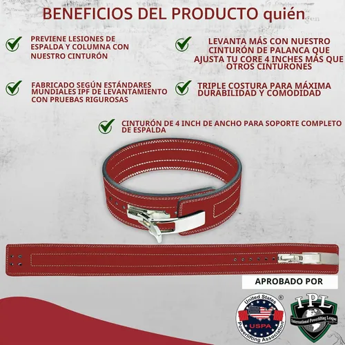 Vista 4 de Cinturón para levantamiento de peso con hebilla palanca, 0.4 pulgadas de FlexzFitness, Rojo