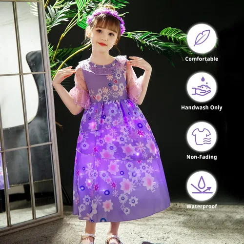 Vista 5 de CIYTI Disfraz de princesa iluminado para niñas, disfraz de fiesta de cumpleaños de Halloween, disfraz de cosplay para niños