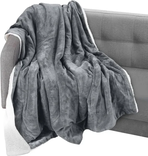 Vista 44 de Elegant Comfort Manta, Manta Reversible de Franela Sherpa, Ultra-Suave, Mullida, Acogedora y Afelpada - Manta Decorativa Ligera para Todas las Gris