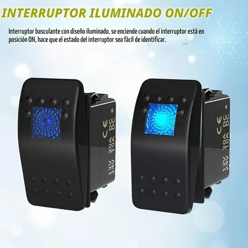 Vista 3 de Joinfworld Interruptor basculante marino de 12 V, 24 V, interruptor basculante iluminado, 12 voltios, 20 A, LED azul, 3 pines, SPST