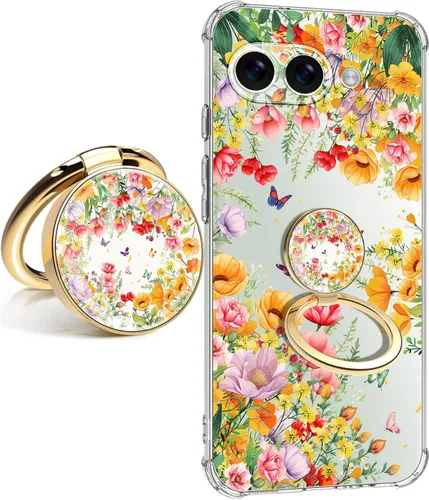 Vista 22 de Funda para Google Pixel 9A 5G, diseño de flores, delgada, anticaídas, a prueba de golpes, suave, a prueba de golpes, transparente, funda protectora