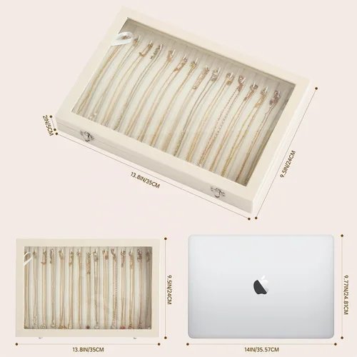 Vista 3 de Frebeauty Organizador de collares de 15 ganchos, bandeja de terciopelo con Beige
