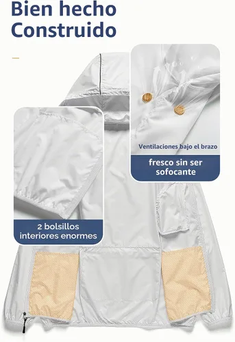 Vista 3 de CREATMO US Chaqueta impermeable plegable para hombre con capucha extraíble Gris