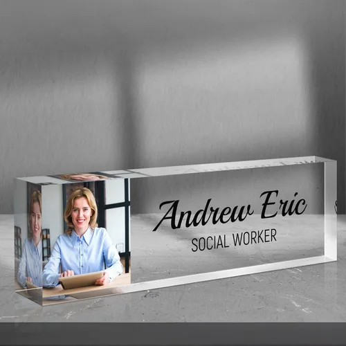 Vista 22 de Placa de nombre personalizada para escritorio, accesorios de escritorio de acrílico, placa de identificación personalizada, regalos personalizados