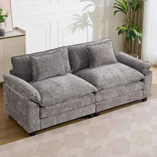Vista 51 de IPKIG 117" Modular Sectional Cloud Couch, Modern L-Shaped Sofa with Ottoman Blanco beige