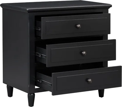 Vista 5 de Farmhouse Nightstand with 3 Drawers and Smooth Gliding Rails, Bedside Table Cabinet with Metal Handle, Minimalist Modern Small End Table for