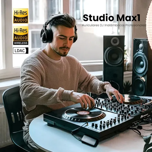 Vista 2 de OneOdio Studio Max 1-20MS Auriculares inalámbricos DJ de baja latencia, tiempo de reproducción de 120 horas, audio de alta resolución /LDAC