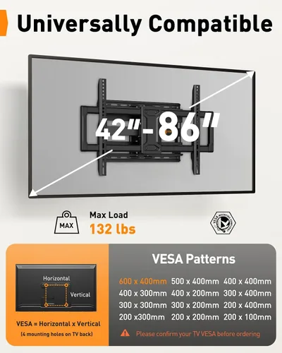 Vista 2 de Perlegear Soporte de pared para TV de movimiento completo para televisores
