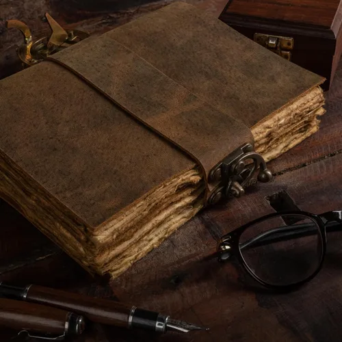 Vista 5 de NomadCraftsCo. Diario de cuero vintage, cierre de cerradura, diario de libro de sombras, diario grimorio, diario de bruja, diario vintage de 240