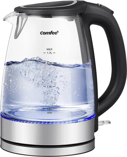 Vista 10 de COMFEE' Hervidor eléctrico, hervidor de agua caliente de 1.7L, hervido rápido de 1500W, hervidor de té eléctrico de vidrio con indicador LED