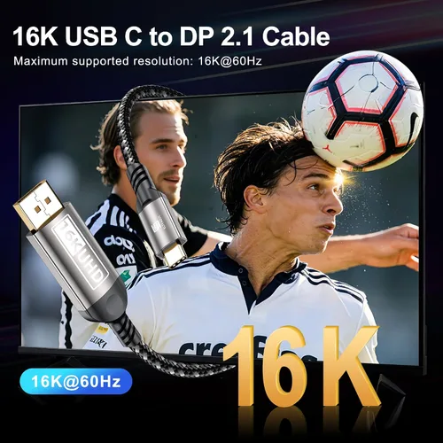 Vista 2 de Cable USB-C a DisplayPort de 3.3 pies (16 K a 60 Hz 8K a 120 Hz), cable USB C a DP 2.1 de 80 Gbps Thunderbolt 3/4/5 compatible con MacBook Pro/Air