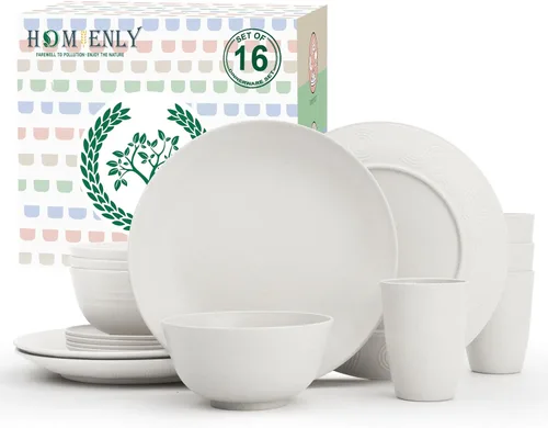 Vista 33 de Homienly Juegos de Vajilla Premium de Paja de Trigo, Platos y Tazones Ligeros e Irrompibles, Tazas, Servicio para 4, Apto para Lavavajillas