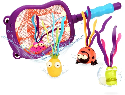 Vista 8 de B toys by Battat - Juguetes para piscina de animales marinos; incluye 1 red con forma de tiburón y 4 juguetes de agua para niños mayores de 3 años