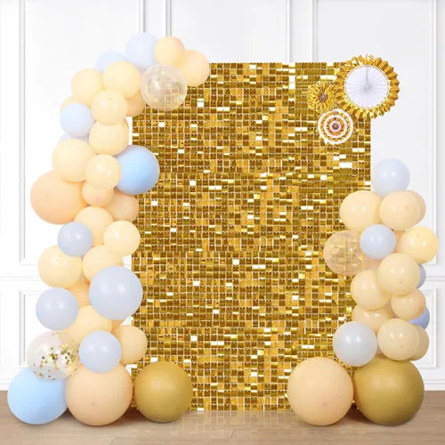 Vista 43 de 12 paneles cuadrados de lentejuelas brillantes para pared color azul claro (Baby Blue) telón de fondo decorativo para fiestas de bodas