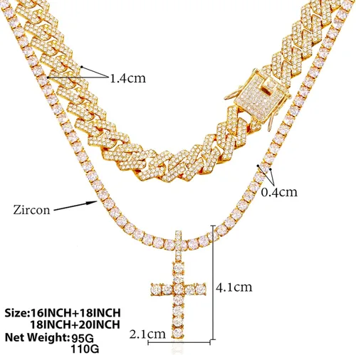 Vista 7 de Cadena de eslabones cubanos para hombres y mujeres, collar de cruz para hombres y mujeres, cadena helada, cadena de eslabones cubanos de Miami