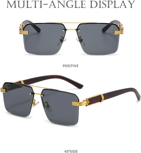 Vista 4 de Bsreyeop Lentes de sol cuadrados de aviador para mujeres y hombres, medio marco, lente de corte de diamante, lentes clásicos degradados