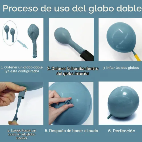 Vista 5 de Kit de arco de globos de látex de doble relleno pastel azul bebé, marrón oscuro, marrón, café, arena blanca y arena, guirnalda de globos de látex