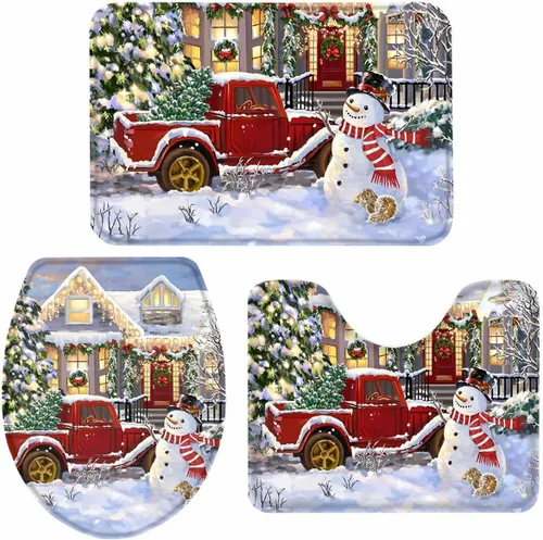 Vista 11 de Juego de 3 alfombras de baño de Feliz Navidad, diseño de muñeco de nieve, copo de nieve, gris nieve, absorbente, antideslizante, tapete