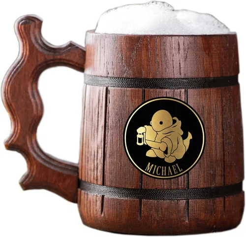Vista 3 de ffxiv - Taza de madera Tonberry. Regalo para jugadores. Jarro de cerveza. Taza de cerveza de madera personalizada. Regalo personalizado para él