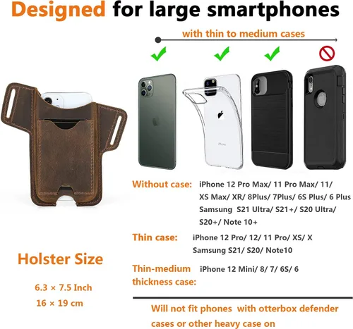 Vista 2 de Funda de cuero para teléfono para hombre, funda universal para cintura con agujero para cinturón