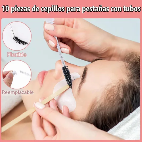 Vista 4 de Kit de limpieza de extensiones de pestañas 50pcs para clientes (negro) 10pcs Lash Brushes,10pcs Eyelash Cleaning Brush,10pcs Lash Bottles,10pcs