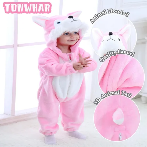 Vista 4 de TONWHAR Disfraz unisex para bebé, pijama de dibujos animados de perro, dinosaurio para niños pequeños