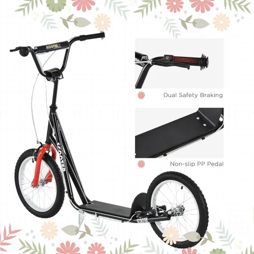 Vista 6 de Aosom Patinete para jóvenes, patinete para niños de 5 años en adelante, carga máxima 100 kg, con manillar ajustable, ruedas inflables de 16", frenos