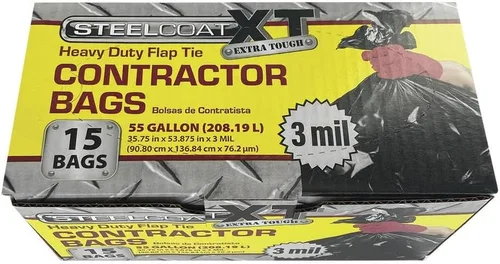 Vista 5 de Steelcoat Bolsas de basura XL para contratistas de 55 galones, extra resistentes, 3 mil, 15 unidades, color negro, fabricadas en Estados Unidos