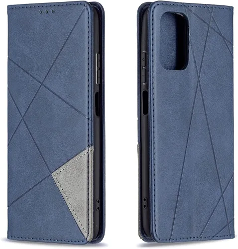 Vista 8 de Funda con tapa para Xiaomi Redmi Note 10 4G/Note 10S, patrón de rombos de cuero de primera calidad, función atril, cierre magnético, color negro
