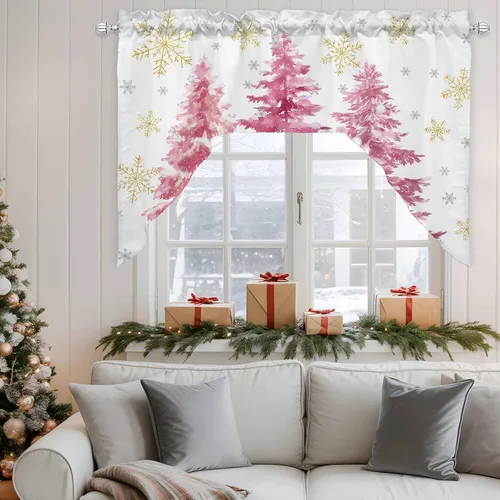 Vista 4 de Cenefa de árbol de copo de nieve, cenefa con dobladillo para barra, paneles de cortina para dormitorio, sala de estar, baño, cafetería, ventanas