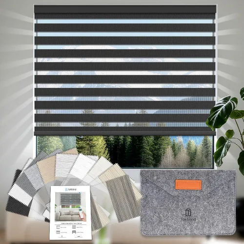 Vista 10 de Tokblind Persianas motorizadas de cebra con control remoto, persianas enrollables eléctricas de doble capa compatibles con Alexa a través del Hub
