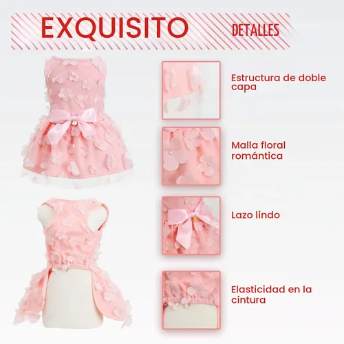 Vista 4 de Laifug Vestido para Perro Cachorro con Estampado Princesa Vestido para Perro Lindo para Fiestas (Rosa, XS)